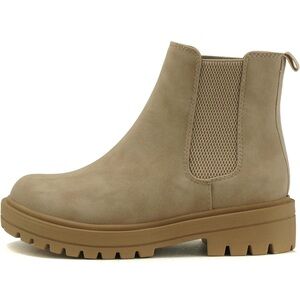 Women Lug Sole Low Heel Chelsea Fashion Ankle Bootie w/Double Elastic Gore SZ 9